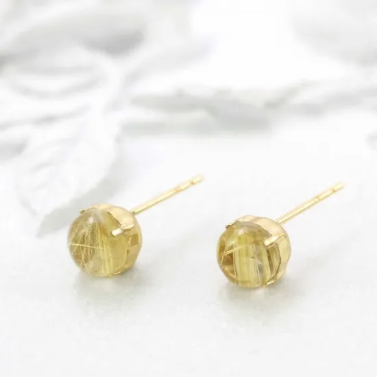 K18YG ルチルクォーツ 約6mm ピアス
